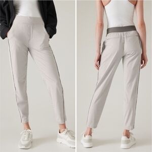 NWT Athleta Brooklyn Textured Ankle Pant in Gray & White City Stripe, Size 8P